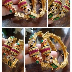 Gold and Multicolor Traditional Indian Bracelets with Intricate Designs